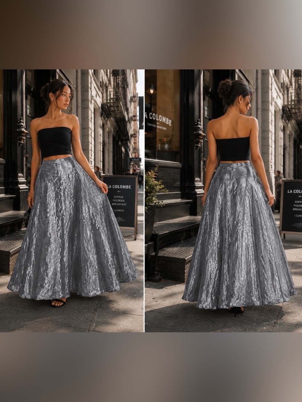 Dress Barn Crinkled Maxi Skirt in Silver Gray